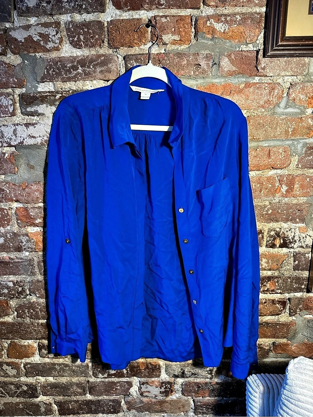 Diane von Furstenberg Silk Button Down in Blue Size 10